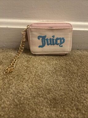 Juicy Couture Light Pink Wallet with Blue Logo and Gold Chain